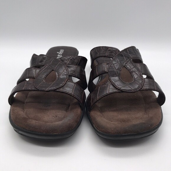 Easy Street Women's 9M Brown Sandals Faux Croc Print Open Toe Slides Mules Shoes - Picture 2 of 11